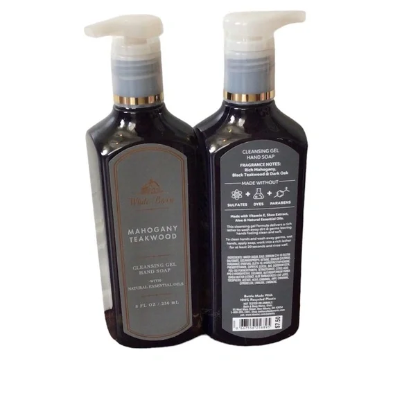 2 Mahogany Teakwood Cleansing Gel Hand Soap Men White Barn Bath & Body Works New - Picture 2 of 2